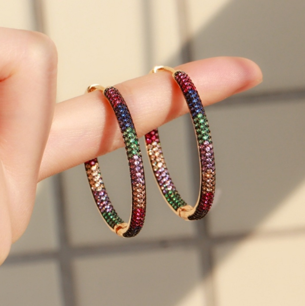 Stunning Micro-Pave Simulated Diamond In-Out Hoop Earring, 925 Sterling Post